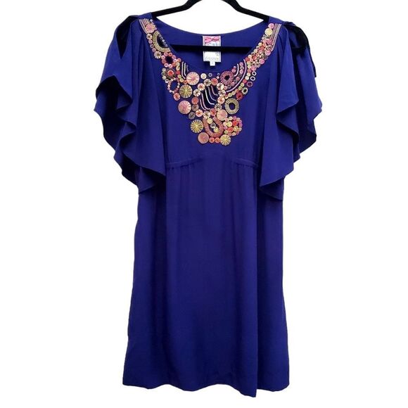 Anthropologie Yoana Baraschi Womens Embellished Silk Purple Dress Size 6 - Picture 1 of 10